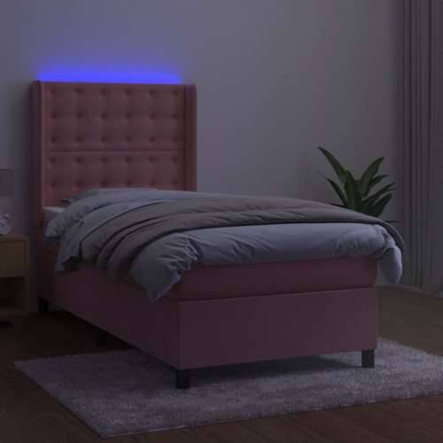 Krevet box spring s madracem LED ružičasti 100x200cm baršunasti - Ružičasta 100 x 200 cm gumbi Cijena