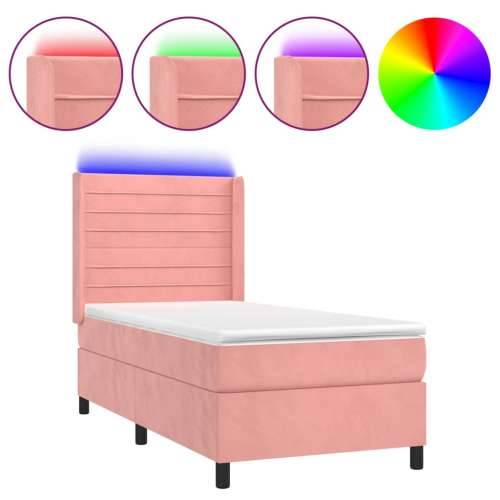 Krevet box spring s madracem LED ružičasti 100x200cm baršunasti - Ružičasta 100 x 200 cm vodoravne pruge Cijena