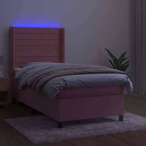 Krevet box spring s madracem LED ružičasti 100x200cm baršunasti - Ružičasta 100 x 200 cm vodoravne pruge Cijena