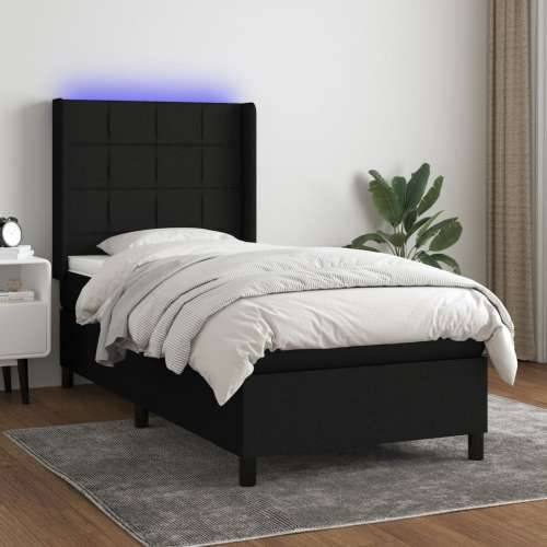 Krevet box spring s madracem LED crni 90x200 cm od tkanine - Crna 90 x 200 cm Blok s kvadratima Cijena