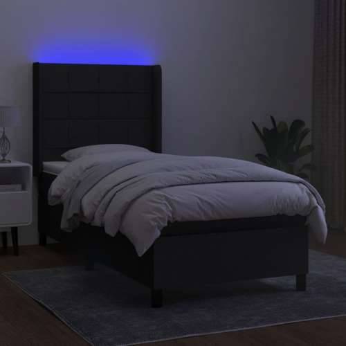 Krevet box spring s madracem LED crni 90x200 cm od tkanine - Crna 90 x 200 cm Blok s kvadratima Cijena