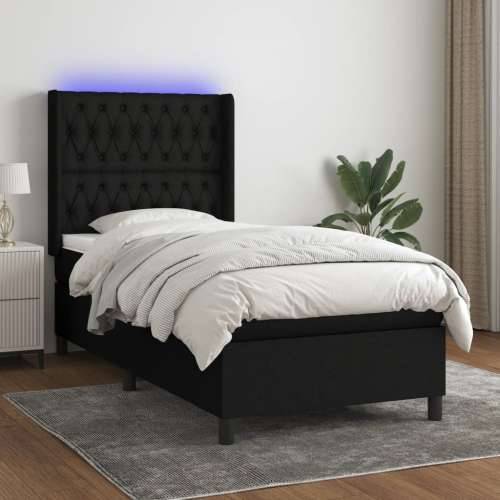 Krevet box spring s madracem LED crni 90x200 cm od tkanine - Crna 90 x 200 cm Dizajn s gumbima Cijena