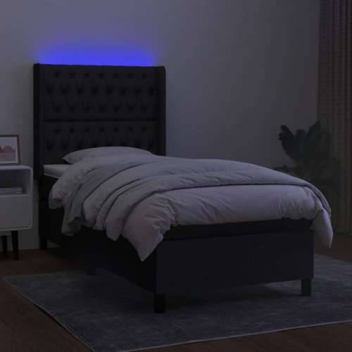 Krevet box spring s madracem LED crni 90x200 cm od tkanine - Crna 90 x 200 cm Dizajn s gumbima Cijena