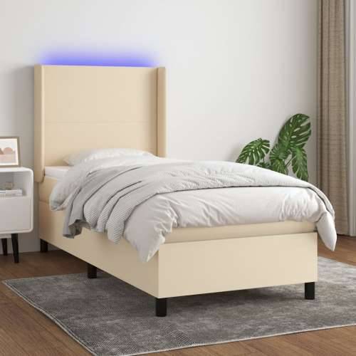Krevet box spring s madracem LED krem 100x200 cm od tkanine - Krema 100 x 200 cm Gladak dizajn Cijena