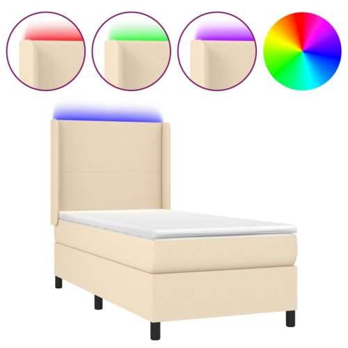 Krevet box spring s madracem LED krem 100x200 cm od tkanine - Krema 100 x 200 cm Gladak dizajn Cijena
