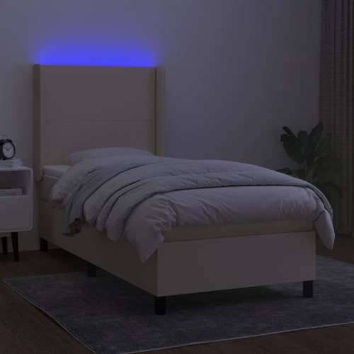 Krevet box spring s madracem LED krem 100x200 cm od tkanine - Krema 100 x 200 cm Gladak dizajn Cijena