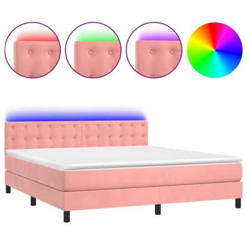 Krevet box spring s madracem LED ružičasti 180x200cm baršunasti - Ružičasta 180 x 200 cm gumbi Cijena