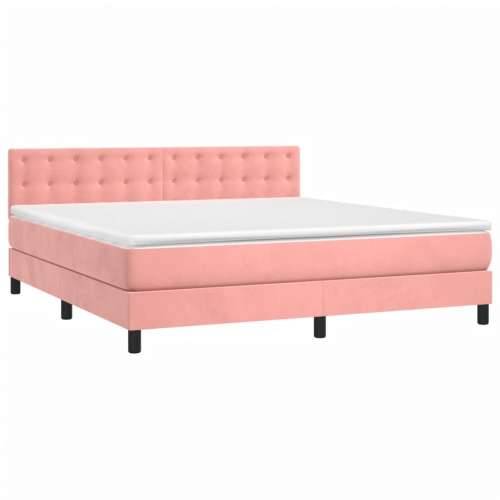 Krevet box spring s madracem LED ružičasti 180x200cm baršunasti - Ružičasta 180 x 200 cm gumbi Cijena