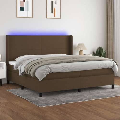 Krevet box spring s madracem LED tamnosmeđi 200x200 cm tkanina - Tamno smeđa 200 x 200 cm Gladak dizajn Cijena