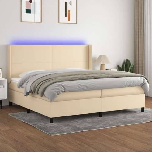 Krevet box spring s madracem LED krem 200x200 cm od tkanine - Krema 200 x 200 cm Gladak dizajn Cijena