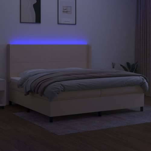 Krevet box spring s madracem LED krem 200x200 cm od tkanine - Krema 200 x 200 cm Gladak dizajn Cijena