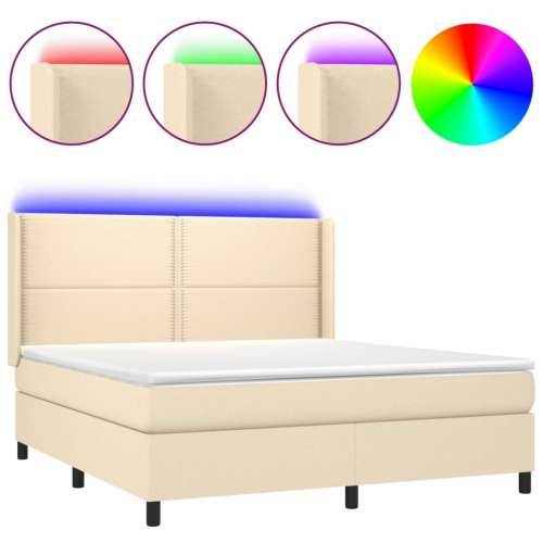 Krevet box spring s madracem LED krem 180x200 cm od tkanine - Krema 180 x 200 cm Obično s čavlima Cijena