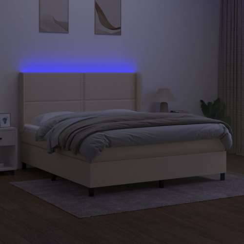 Krevet box spring s madracem LED krem 180x200 cm od tkanine - Krema 180 x 200 cm Obično s čavlima Cijena