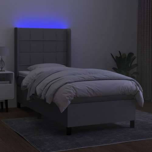 Krevet box spring s madracem LED svjetlosivi 90x190 cm tkanina - Svjetlosiva 90 x 190 cm Blok s kvadratima Cijena