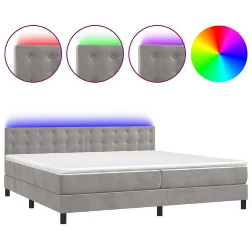 Krevet box spring s madracem LED svjetlosivi 200x200 cm baršun - Svjetlosiva 200 x 200 cm gumbi Cijena