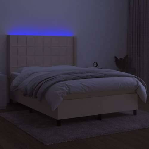 Krevet box spring s madracem LED krem 140x200 cm od tkanine - Krema 140 x 200 cm Blok s kvadratima Cijena