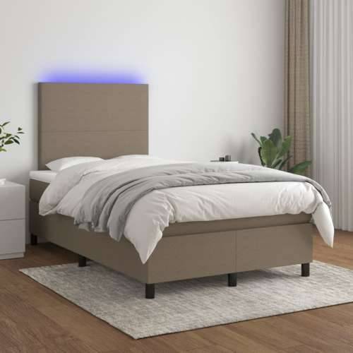 Krevet box spring s madracem LED smeđesivi 120 x 200 cm tkanina - Sivo-smeđa 120 x 200 cm Gladak dizajn Cijena