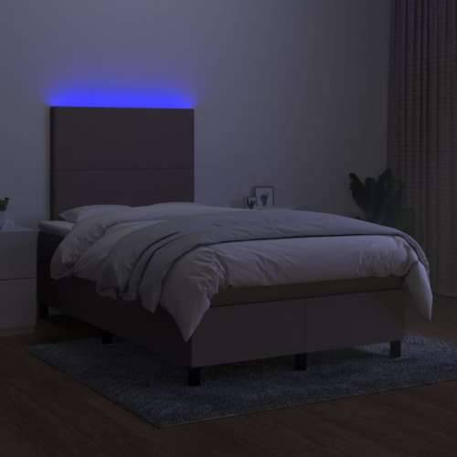 Krevet box spring s madracem LED smeđesivi 120 x 200 cm tkanina - Sivo-smeđa 120 x 200 cm Gladak dizajn Cijena