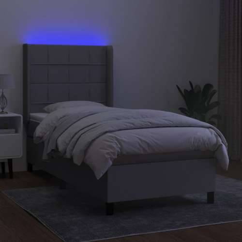 Krevet box spring s madracem LED svjetlosivi 90x200 cm tkanina - Svjetlosiva 90 x 200 cm Blok s kvadratima Cijena
