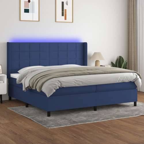 Krevet box spring s madracem LED plavi 200x200 cm od tkanine - Plava 200 x 200 cm Blok s kvadratima Cijena