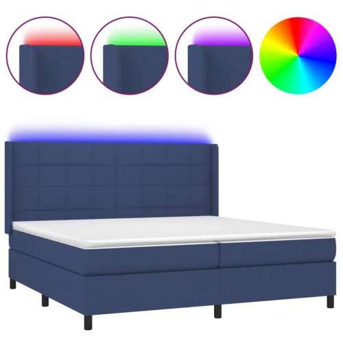 Krevet box spring s madracem LED plavi 200x200 cm od tkanine - Plava 200 x 200 cm Blok s kvadratima Cijena