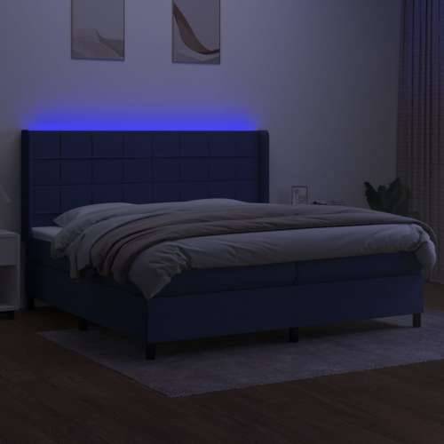 Krevet box spring s madracem LED plavi 200x200 cm od tkanine - Plava 200 x 200 cm Blok s kvadratima Cijena