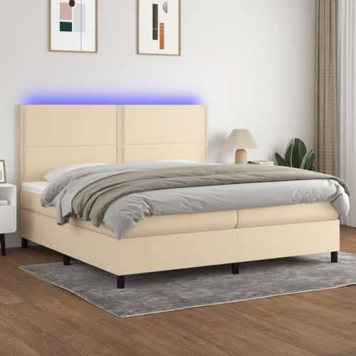 Krevet box spring s madracem LED krem 200x200 cm od tkanine - Krema 200 x 200 cm Obično s čavlima Cijena