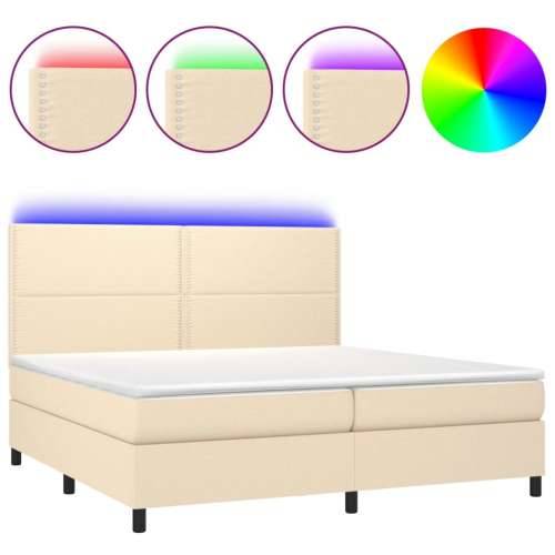 Krevet box spring s madracem LED krem 200x200 cm od tkanine - Krema 200 x 200 cm Obično s čavlima Cijena