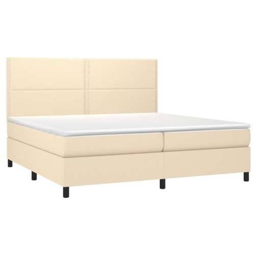 Krevet box spring s madracem LED krem 200x200 cm od tkanine - Krema 200 x 200 cm Obično s čavlima Cijena
