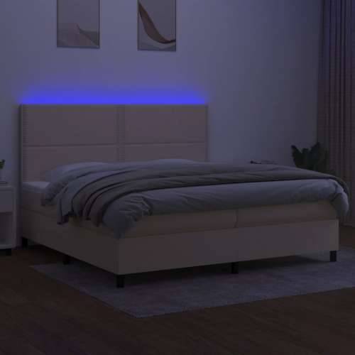 Krevet box spring s madracem LED krem 200x200 cm od tkanine - Krema 200 x 200 cm Obično s čavlima Cijena