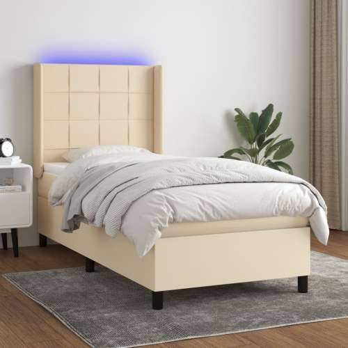 Krevet box spring s madracem LED krem 100x200 cm od tkanine - Krema 100 x 200 cm Blok s kvadratima Cijena
