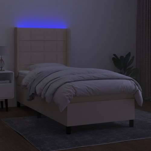 Krevet box spring s madracem LED krem 100x200 cm od tkanine - Krema 100 x 200 cm Blok s kvadratima Cijena