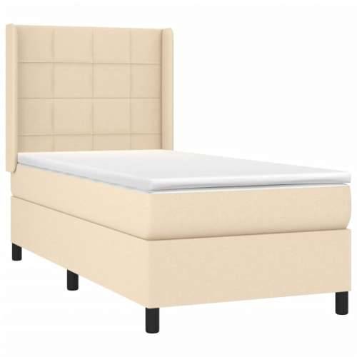 Krevet box spring s madracem LED krem 100x200 cm od tkanine - Krema 100 x 200 cm Blok s kvadratima Cijena