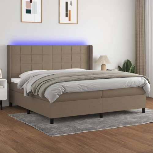 Krevet box spring s madracem LED smeđesivi 200x200 cm tkanina - Sivo-smeđa 200 x 200 cm Blok s kvadratima Cijena