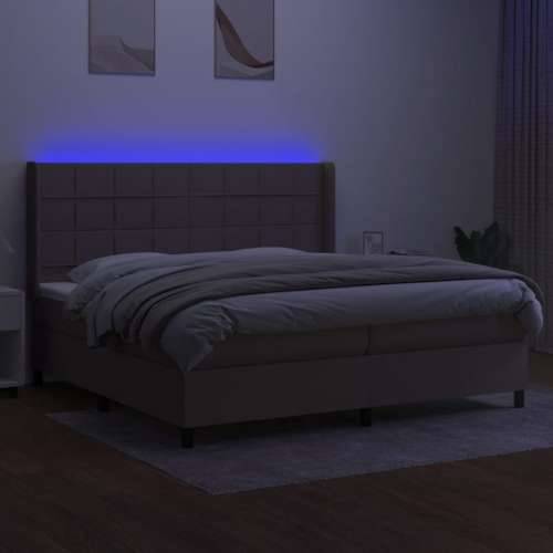 Krevet box spring s madracem LED smeđesivi 200x200 cm tkanina - Sivo-smeđa 200 x 200 cm Blok s kvadratima Cijena