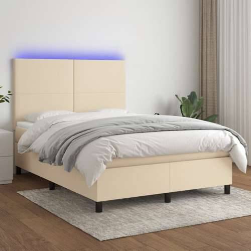 Krevet box spring s madracem LED krem 140x200 cm od tkanine - Krema 140 x 200 cm Gladak dizajn Cijena