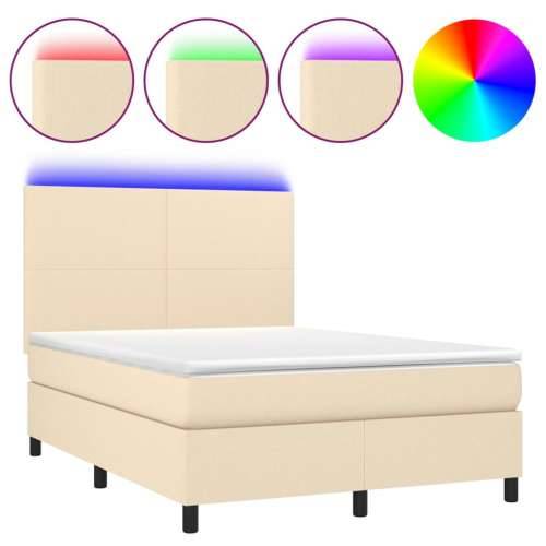 Krevet box spring s madracem LED krem 140x200 cm od tkanine - Krema 140 x 200 cm Gladak dizajn Cijena
