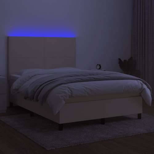 Krevet box spring s madracem LED krem 140x200 cm od tkanine - Krema 140 x 200 cm Gladak dizajn Cijena