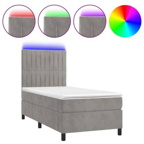 Krevet box spring s madracem LED svjetlosivi 90x190 cm baršun - Svjetlosiva 90 x 190 cm Okomite pruge Cijena