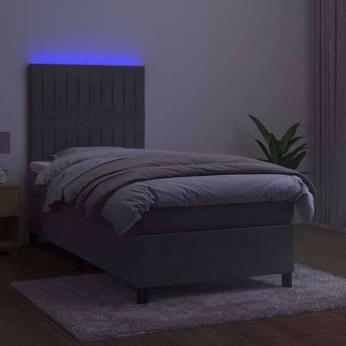 Krevet box spring s madracem LED svjetlosivi 90x190 cm baršun - Svjetlosiva 90 x 190 cm Okomite pruge Cijena