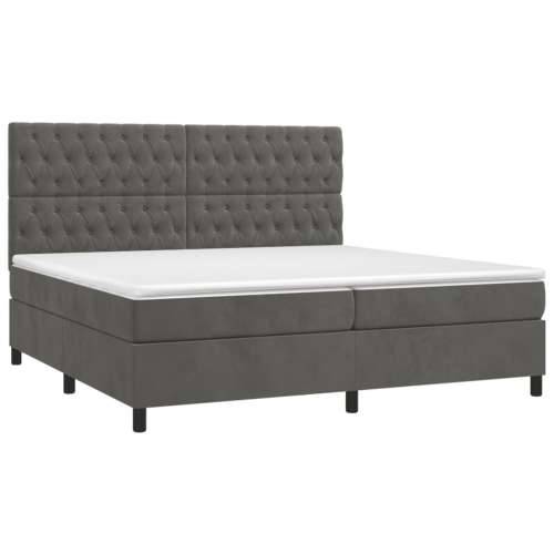 Krevet box spring s madracem LED tamnosivi 200x200 cm baršun - Tamno siva 200 x 200 cm Dizajn s gumbima Cijena