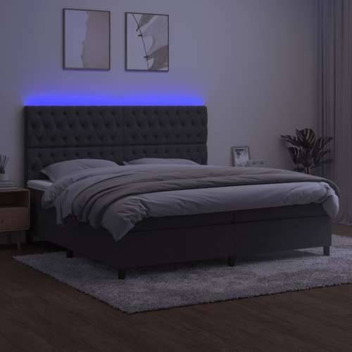 Krevet box spring s madracem LED tamnosivi 200x200 cm baršun - Tamno siva 200 x 200 cm Dizajn s gumbima Cijena