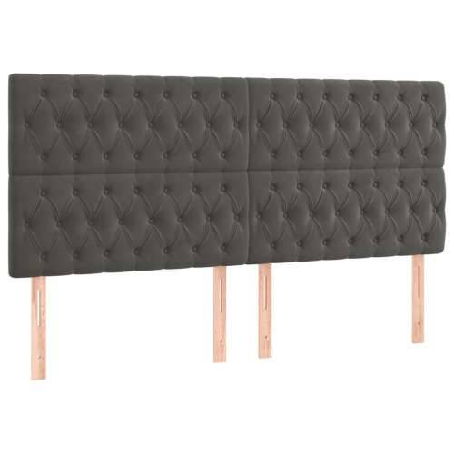 Krevet box spring s madracem LED tamnosivi 200x200 cm baršun - Tamno siva 200 x 200 cm Dizajn s gumbima Cijena