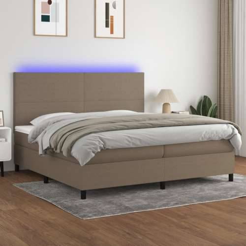 Krevet box spring s madracem LED smeđesivi 200x200 cm tkanina - Sivo-smeđa 200 x 200 cm Gladak dizajn Cijena