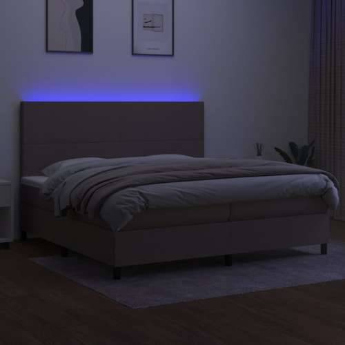 Krevet box spring s madracem LED smeđesivi 200x200 cm tkanina - Sivo-smeđa 200 x 200 cm Gladak dizajn Cijena
