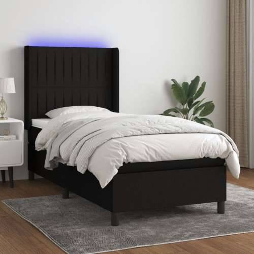 Krevet box spring s madracem LED crni 90x200 cm od tkanine - Crna 90 x 200 cm Okomite pruge Cijena