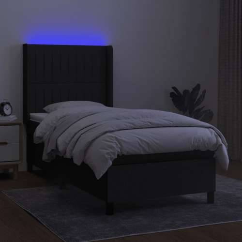 Krevet box spring s madracem LED crni 90x200 cm od tkanine - Crna 90 x 200 cm Okomite pruge Cijena