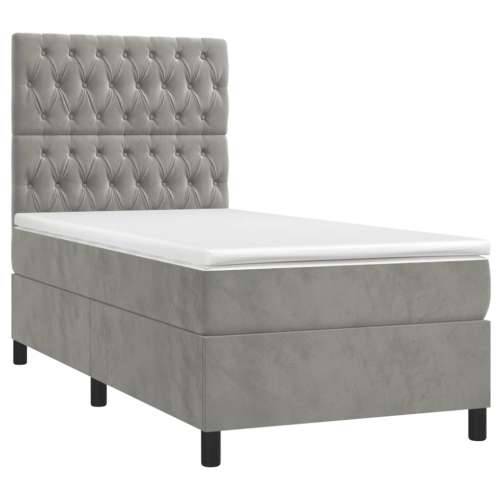 Krevet box spring s madracem LED svjetlosivi 80x200 cm baršun - Svjetlosiva 80 x 200 cm Dizajn s gumbima Cijena