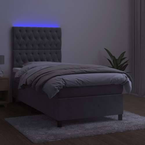 Krevet box spring s madracem LED svjetlosivi 80x200 cm baršun - Svjetlosiva 80 x 200 cm Dizajn s gumbima Cijena