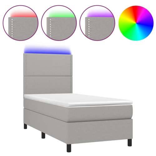 Krevet box spring s madracem LED svjetlosivi 90x190 cm tkanina - Svjetlosiva 90 x 190 cm Obično s čavlima Cijena